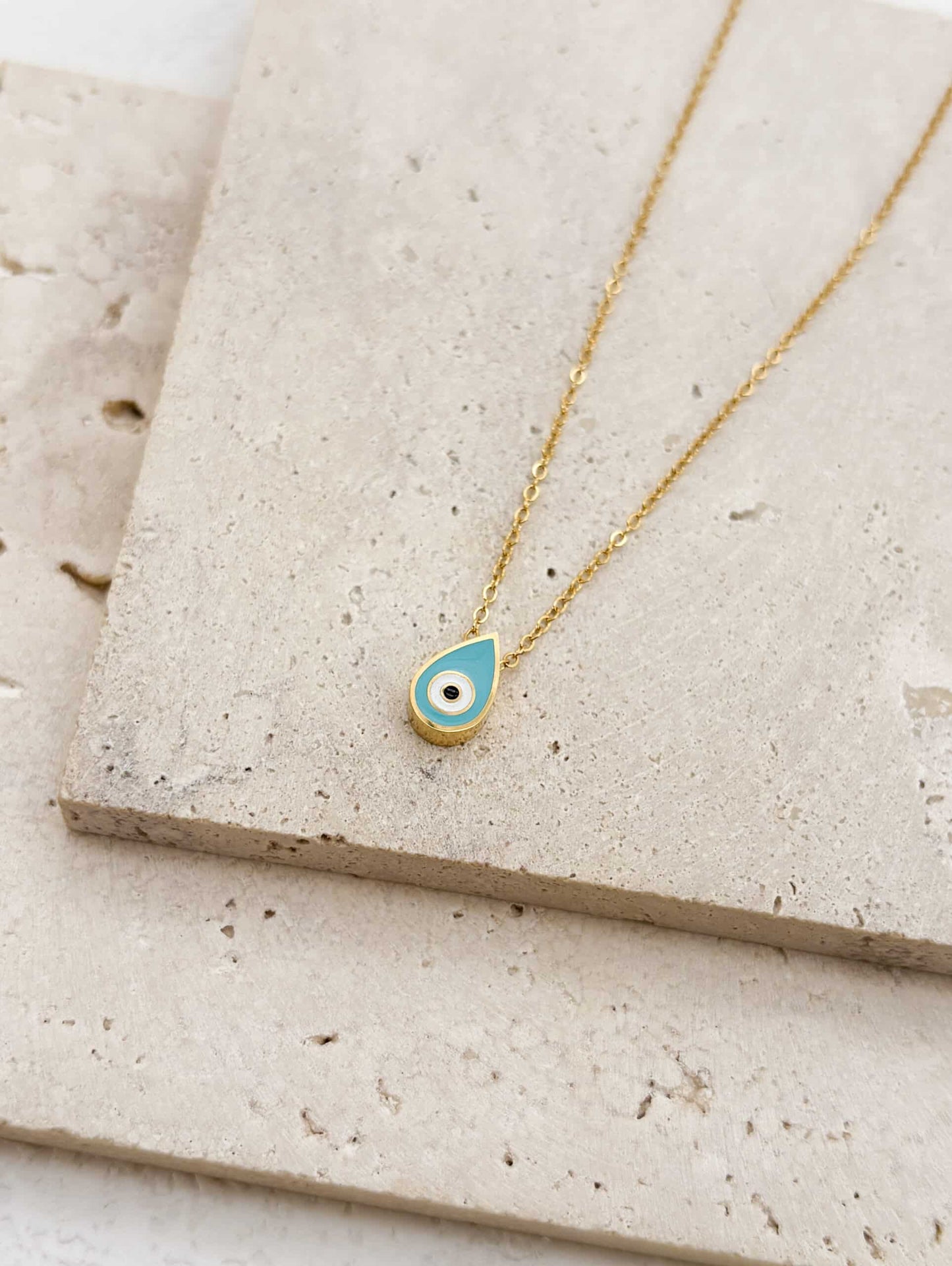 AN813 Gold Blue Eye Droplet Necklace