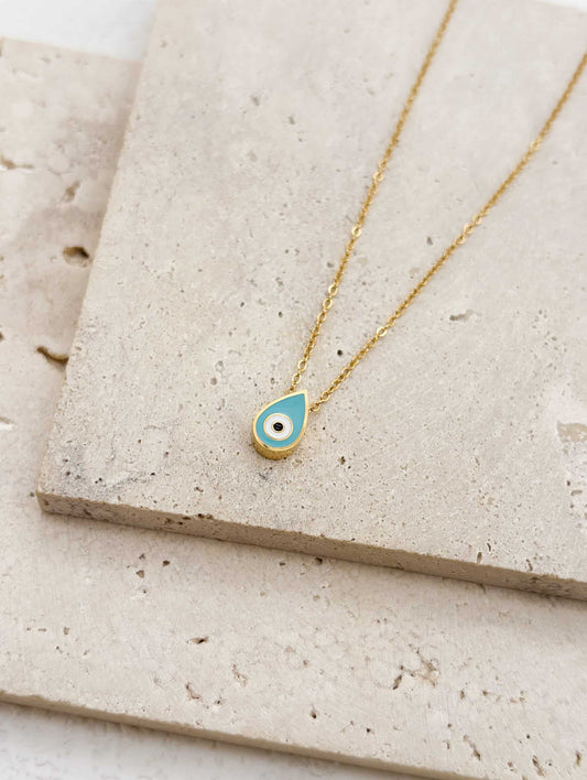 AN813 Gold Blue Eye Droplet Necklace