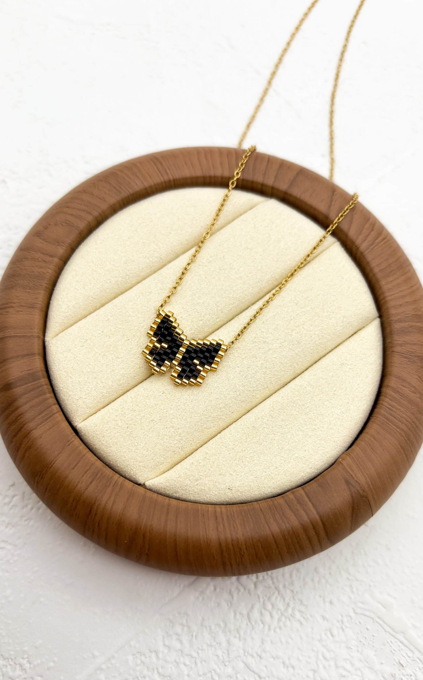 AN817 Gold Black Beads Butterfly Necklace