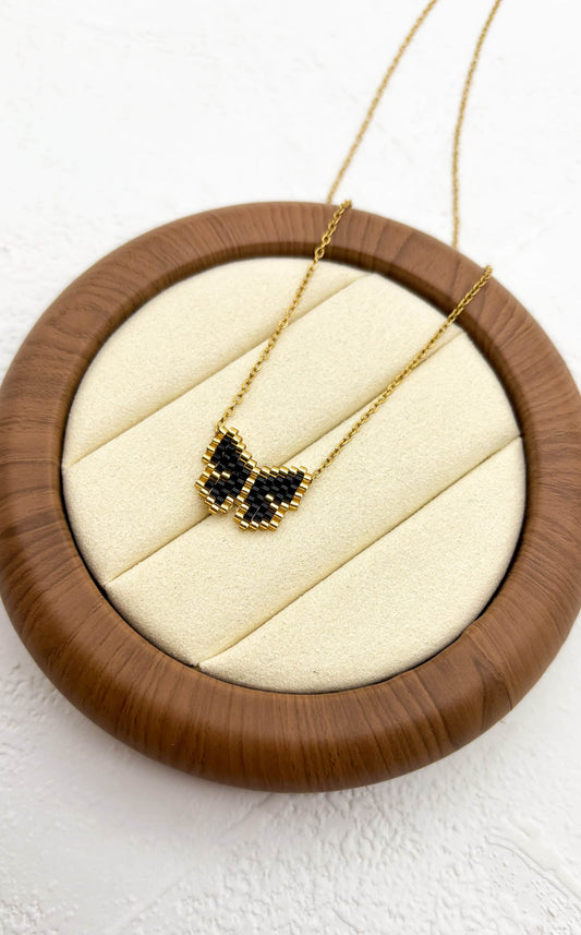 AN817 Gold Black Beads Butterfly Necklace